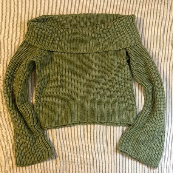 Olive Green Off-Shoulder Sweater